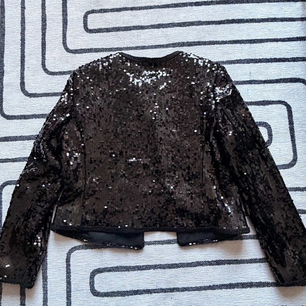 LOFT Black Sequin Jacket Size Medium - image 4